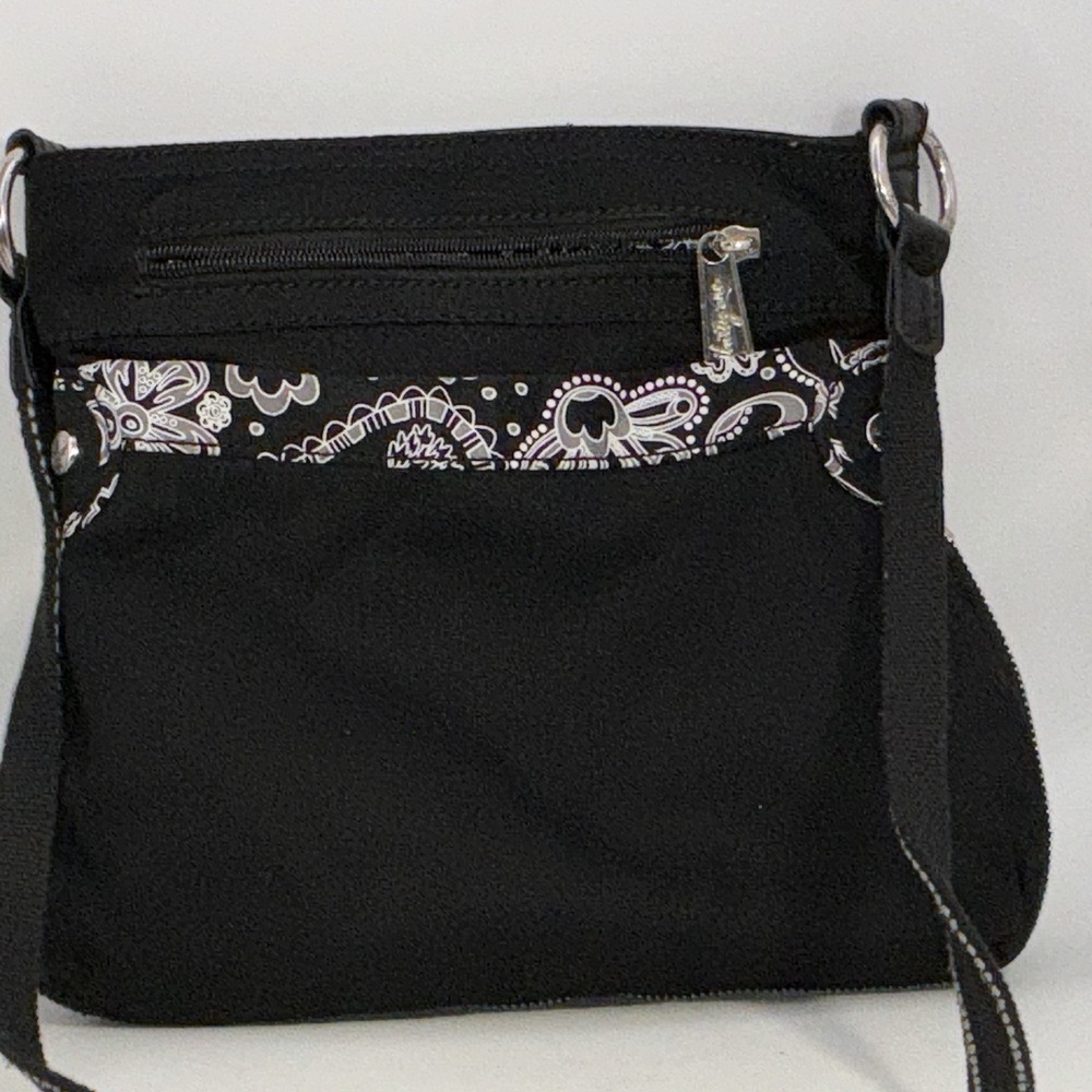 Thirty One Black With White Paisley Trim Int Ext Pockets Expandable 11x10 Purse